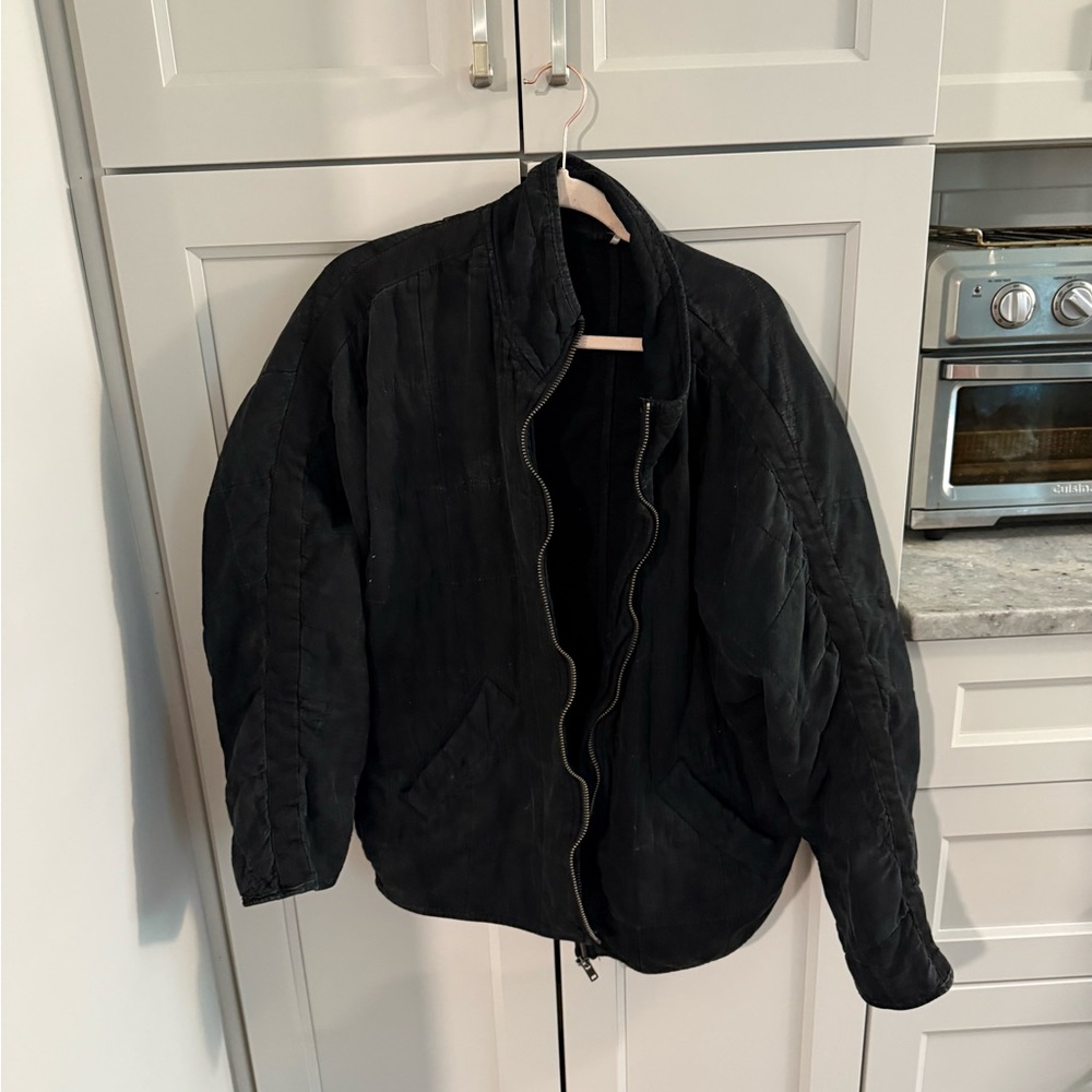 Free People Black Quilted Bomber Jacket